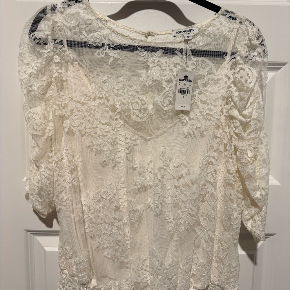 Express Floral Lace Top in White